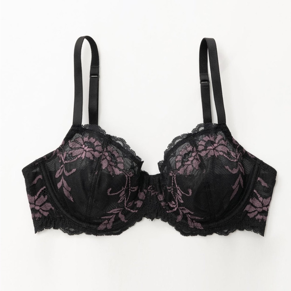 WINGLOVE 42C Eyelash Lace Demi Sexy Sheer Lace Balconette Bra NWT - Picture 3 of 5